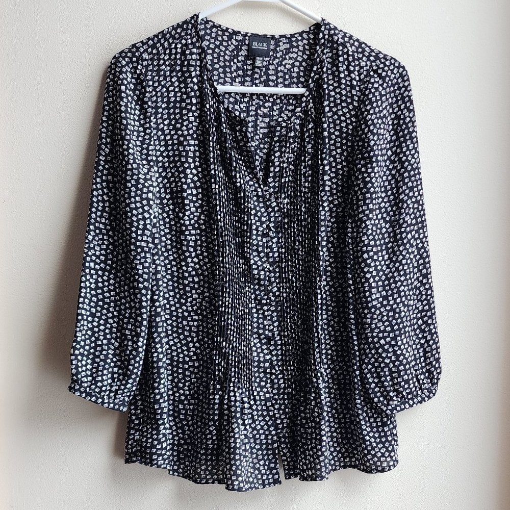 Saks Fifth Avenue Black Label Geometric Micro Print Blouse Size XS